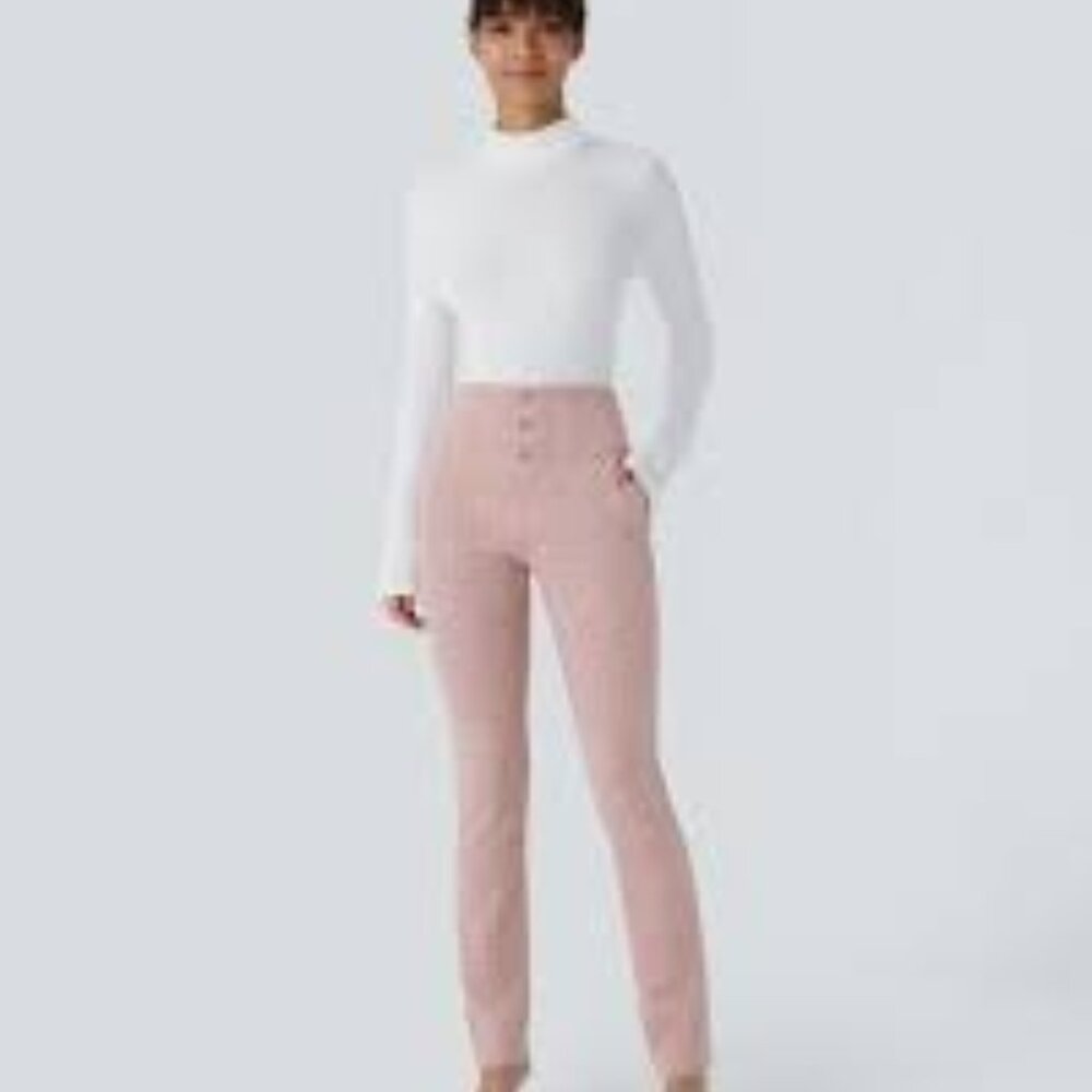 5-NWT HALARA FLEX HIGH WAISTED HOUDSTOOTH PLAID SKINNY WORK PANTS WITH POCKETS - Picture 2 of 4
